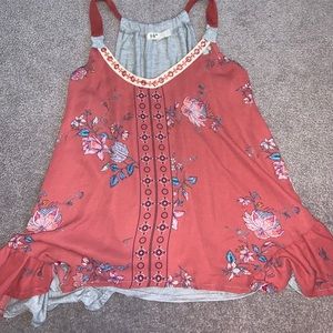 Cute red and grey tank top with flower design